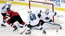 RYCHLE PRYČ. Tomáš Hertl ze San Jose má puk v nebezpečné vzdálenosti od vlastní... RYCHLE PRYČ. Tomáš Hertl ze San Jose má puk v nebezpečné vzdálenosti od vlastní...