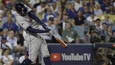 George Springer z Houston Astros ve druhém utkání Světové série. George Springer z Houston Astros ve druhém utkání Světové série.