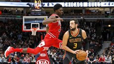 Justin Holiday (vlevo) z Chicaga vlétl do souboje s Marcem Belinellim z Atlanty. Justin Holiday (vlevo) z Chicaga vlétl do souboje s Marcem Belinellim z Atlanty.