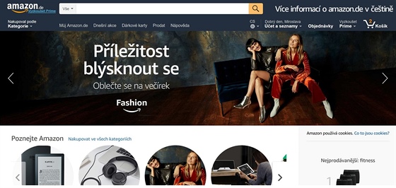 Úvodní obrazovka stránky Amazon.de v etin.