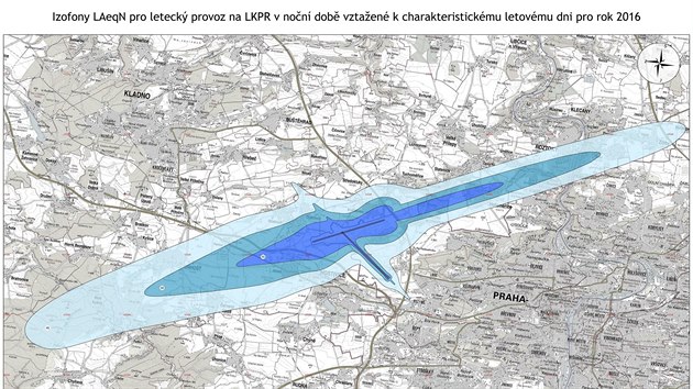 Izofony okolo praskho letit bhem nonho provozu za rok 2016