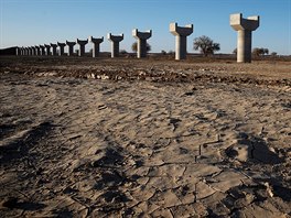 A portion of an unfinished railway project is seen in Khanbogd Soum, near the...