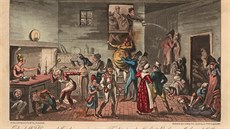 Kresba z roku 1822 zobrazuje slumming v baru zvaném Pekelný sklep.