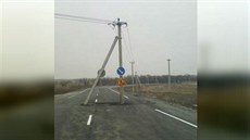Sloup elektrického vedení nedaleko vesnice Višněvka na ruském Dálném východě Sloup elektrického vedení nedaleko vesnice Višněvka na ruském Dálném východě