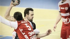 Michal Tonar z Plzně se napřahuje, brání ho Matouš Valoušek z Nového Veselí. Michal Tonar z Plzně se napřahuje, brání ho Matouš Valoušek z Nového Veselí.