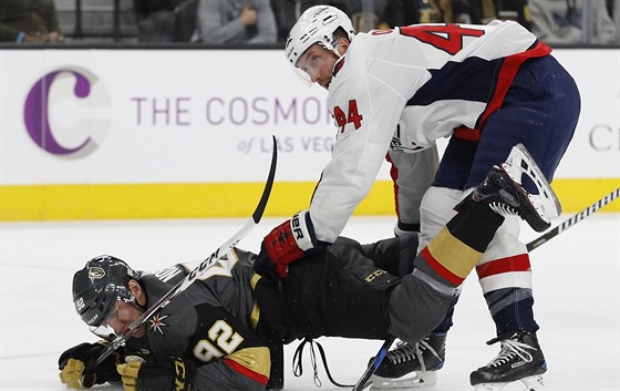 Brooks Orpik z Washingtonu (vpravo) a Tomá Nosek z Washingtonu v souboji o puk.