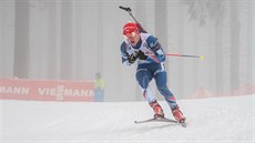 Český biatlonista Ondřej Hošek na trati štafetového závodu v Oberhofu Český biatlonista Ondřej Hošek na trati štafetového závodu v Oberhofu