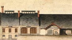 Kresba pivovaru z roku 1864. Kresba pivovaru z roku 1864.