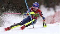 Americká lyžařka Mikaela Shiffrinová na trati slalomu v Kranjské Goře. Americká lyžařka Mikaela Shiffrinová na trati slalomu v Kranjské Goře.