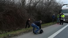 Místo nálezu mrtvého muže na silnici /37 nedaleko Medlešic. Místo nálezu mrtvého muže na silnici /37 nedaleko Medlešic.