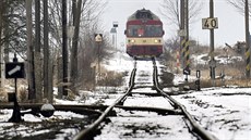 Snímek z poslední jízdy vlakové soupravy na trati mezi Moravskými Budjovicemi...