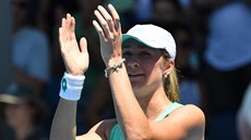 Denisa Allertová po vítězství ve druhém kole Australian Open. Denisa Allertová po vítězství ve druhém kole Australian Open.