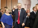 Milo Zeman a jeho manelka Ivana vyhláení výsledk prezidentské volby 2018....