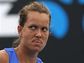 Barbora Strcov se raduje bhem 3. kola Australian Open.