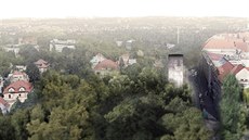 Betonový komín v ulici Nad Královskou oborou na Letné, který slouží k odvodu... Betonový komín v ulici Nad Královskou oborou na Letné, který slouží k odvodu...