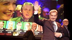 Stávající prezident Finska Sauli Niinistö při sledování výsledků voleb (28.... Stávající prezident Finska Sauli Niinistö při sledování výsledků voleb (28....