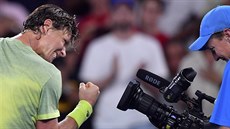 Navýsost spokojený Tomá Berdych po postupu do osmifinále Australian Open.