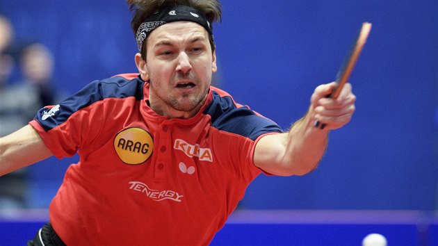 Stoln tenista Timo Boll bhem evropskho turnaje Top 16 v Montreux