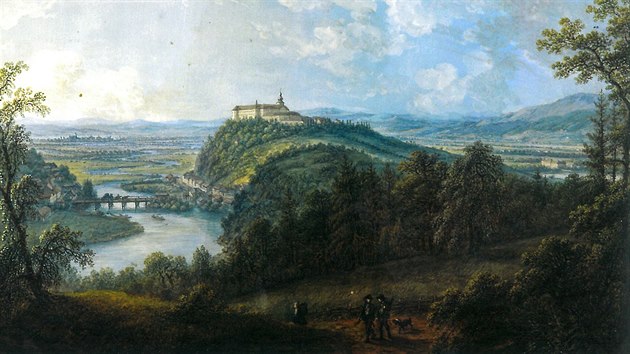 Pohled na Hlubokou od severu na obrazu Ferdinanda Runka z roku 1810.