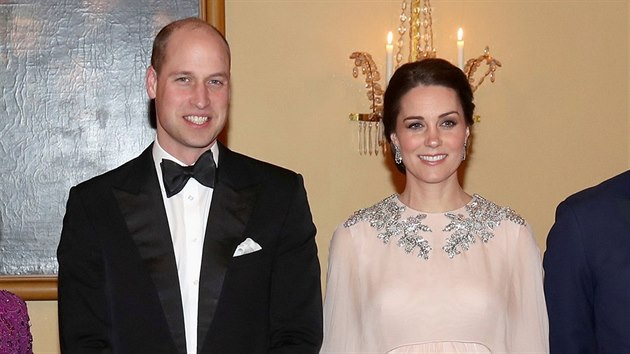 Britsk princ William a vvodkyn Kate na veei v norskm krlovskm palci (Oslo, 1. nora 2018)