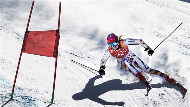 Ester Ledeck v prvnm kole olympijskho obho slalomu.