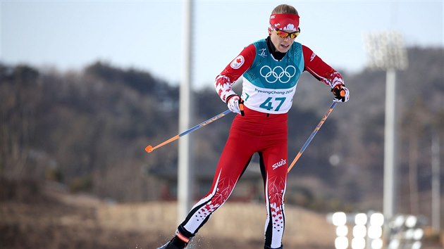 Kanadská běžkyně Ingvild Cendrine Browneová v olympijském závodu na 10 km volnou technikou. (15. února 2018)