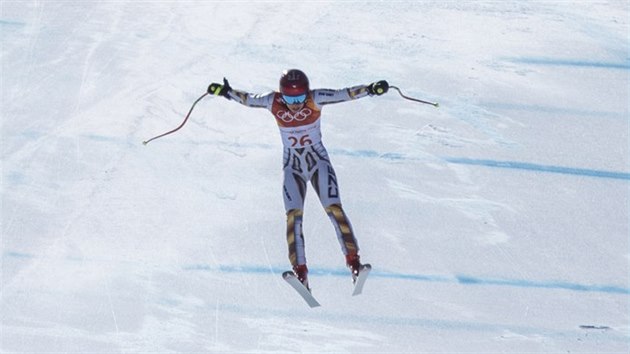 NEJRYCHLEJ. esk lyaka Ester Ledeck v olympijskm superobm slalomu, ve kterm vybojovala senzan zlatou medaili. (17. nora 2018)