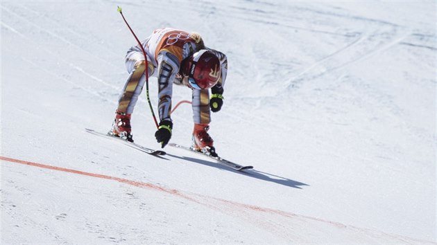 NEJRYCHLEJ. esk lyaka Ester Ledeck v cli olympijskho superobho slalomu, ve kterm vybojovala senzan zlatou medaili. (17. nora 2018)