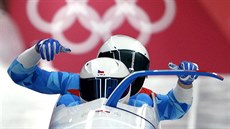 Čeští bobisté Dominik Dvořák a Jakub Nosek v olympijském závodu v ledovém... Čeští bobisté Dominik Dvořák a Jakub Nosek v olympijském závodu v ledovém...