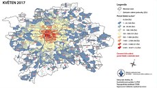 MAPA: Poet lek poskytovaných v rámci Airbnb - Praha, kvten 2017