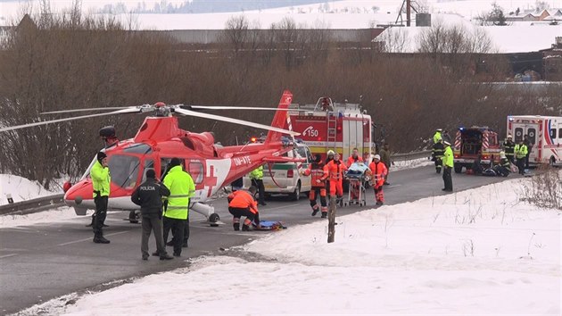 idi osobnho auta vrazil po smyku do skupiny dvancti dt v obci Spisk Bystr nedaleko Popradu (22. nora 2018)