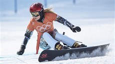 Ester Ledecká pi svém úterním snowboardovém tréninku. (20. února 2018)