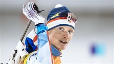 Český biatlonista Ondřej Moravec v olympijském závodu ve smíšené štafetě. (20.... Český biatlonista Ondřej Moravec v olympijském závodu ve smíšené štafetě. (20....