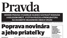 Titulní strana slovenského deníku Pravda (27. února 2018)