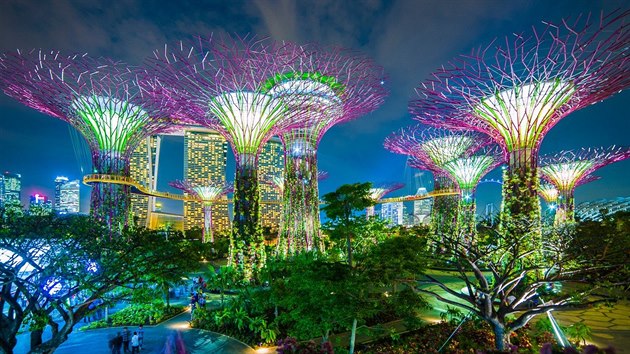 Singapursk park Gardens by the Bay. Na vandalismus tu rozhodn nen msto.