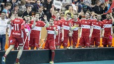 Pardubičtí florbalisté se radují z branky ve čtvrtfinále play off proti Mladé... Pardubičtí florbalisté se radují z branky ve čtvrtfinále play off proti Mladé...