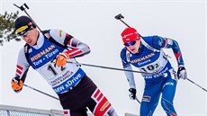 Ondřej Moravec (vpravo) na trati závodu smíšených dvojic v Kontiolahti. Ondřej Moravec (vpravo) na trati závodu smíšených dvojic v Kontiolahti.