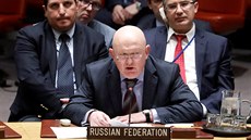 Ruský velvyslanec Vasilij Nbenzja hovoí na jednání Rady bezpenosti OSN ve...