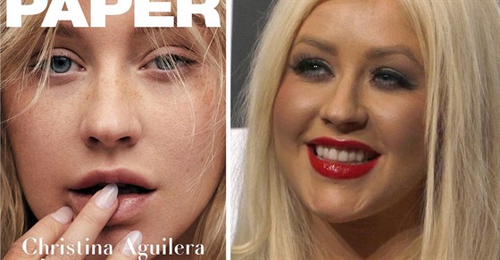 Christina Aguilera bez make-upu na obálce magazínu Paper a nalíená na...