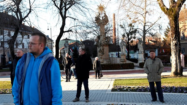 Pedvolebn mtink maarsk strany Jobbik ve mst Nagykanizsa. (16. bezna 2018)