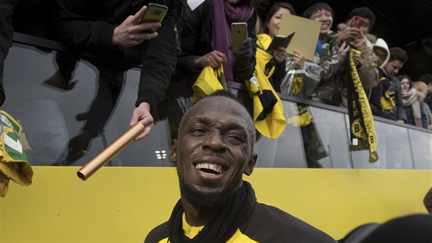 Usain Bolt po trninku s fotbalisty bundesligovho Dortmundu