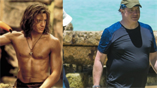 Brendan Fraser na snímku z filmu Král džungle z roku 1997 a fotce z března 2018 Brendan Fraser na snímku z filmu Král džungle z roku 1997 a fotce z března 2018