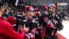 Radek Smoleňák (vpravo) a jeho spoluhráči z Hradce Králové se radují z výhry... Radek Smoleňák (vpravo) a jeho spoluhráči z Hradce Králové se radují z výhry...