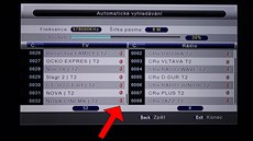 Prbh automatického vyhledávání a indikace DVB-T2 kanál. (píklad na...