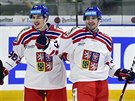 Autor prvního gólu Česka Martin Kaut (vpravo) se raduje se spoluhráčem Davidem...