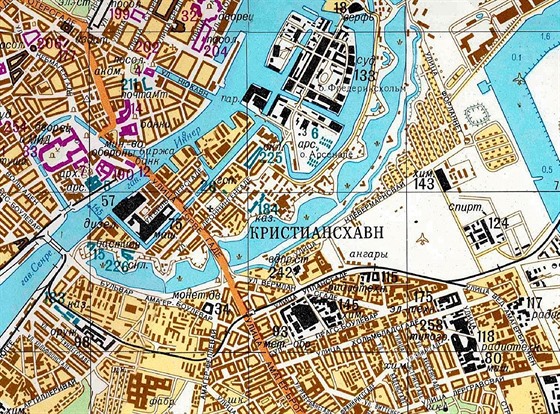Dánská metropole Koda na detailní sovtské map.