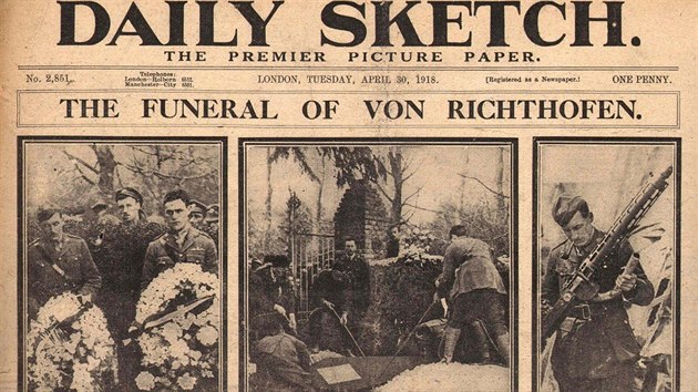 Dobov zprvy o pohbu Manfreda von Richthofena v britskm tisku