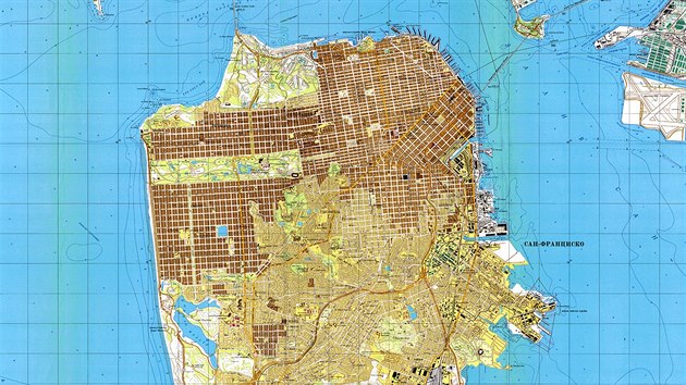 Americk San Francisco na detailn sovtsk map z 80. let minulho stolet.