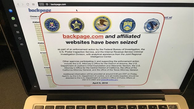 Inzertní webové stránky Backpage.com zablokoval Federální úad pro vyetování...