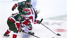 Momentka z finále KHL mezi Kazaní (zelená) a CSKA Moskva. Momentka z finále KHL mezi Kazaní (zelená) a CSKA Moskva.
